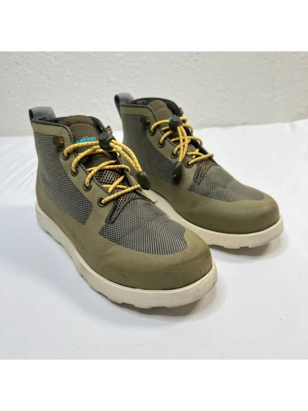 Native Fitzroy Child High Top Sneaker Boot Olive Green water Resist unisex Kids